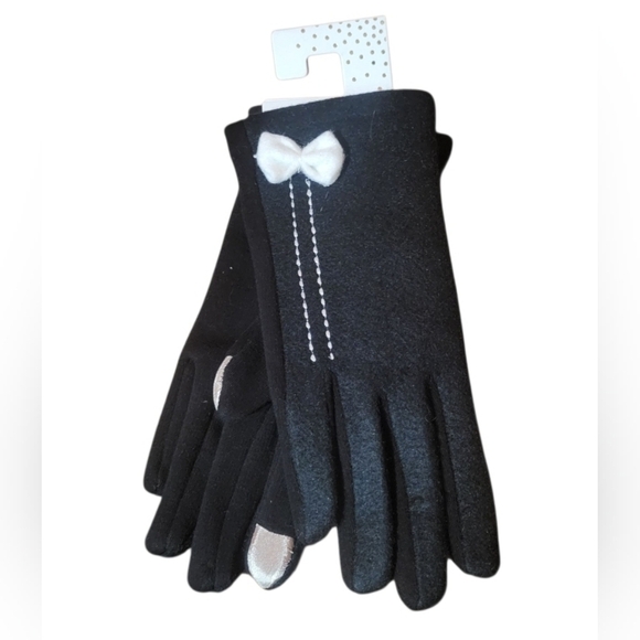 Occasionally Made Felt Bow Black Smart Touch Gloves New! - Picture 1 of 4